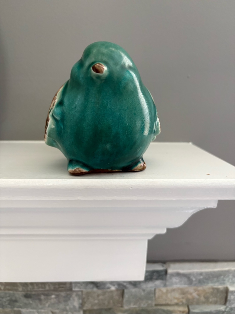 Ceramic Decorative Bird Figurine in Teal and Brown - Picture 2 of 2